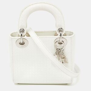 Dior White Microcannage Patent Leather Mini Chain Lady Dior Tote